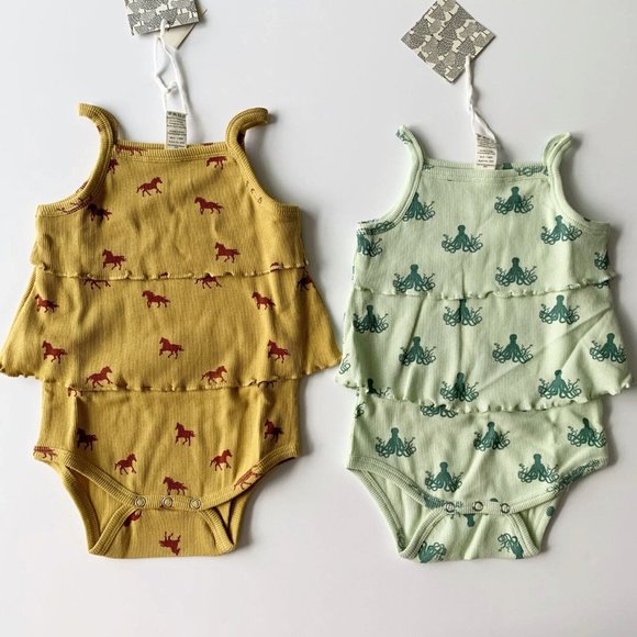 Kate Quinn Organics Other - Kate Quinn Thin Rib Baby Girl Spaghetti Ruffle Dress Bodysuits Bundle 18-24
